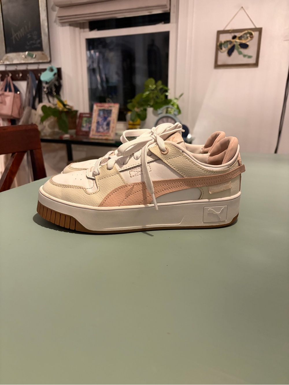 PUMA Cali Court Match Women’s 8 Cream Blush Pink Gum Platform Sneakers 392338-05